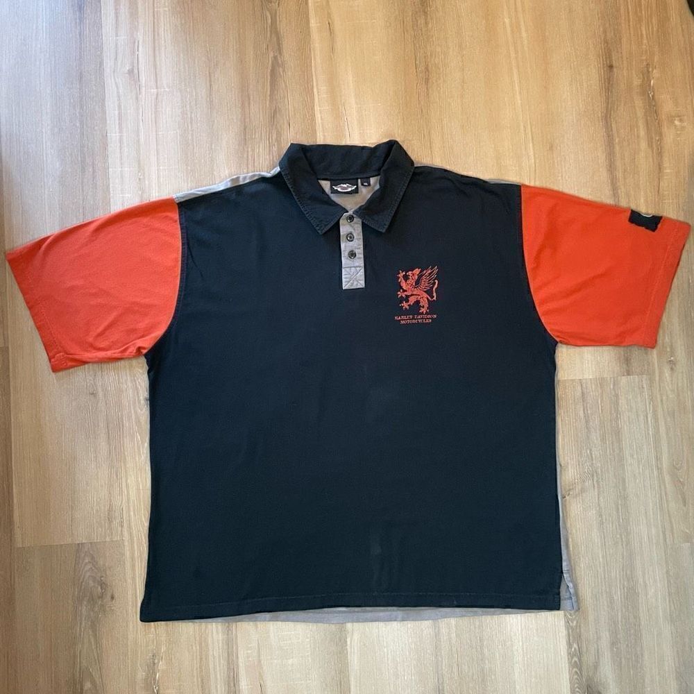 2005 Harley Davidson Motorcycles Men’s 2XL Short Sleeve Polo Shirt Black Orange